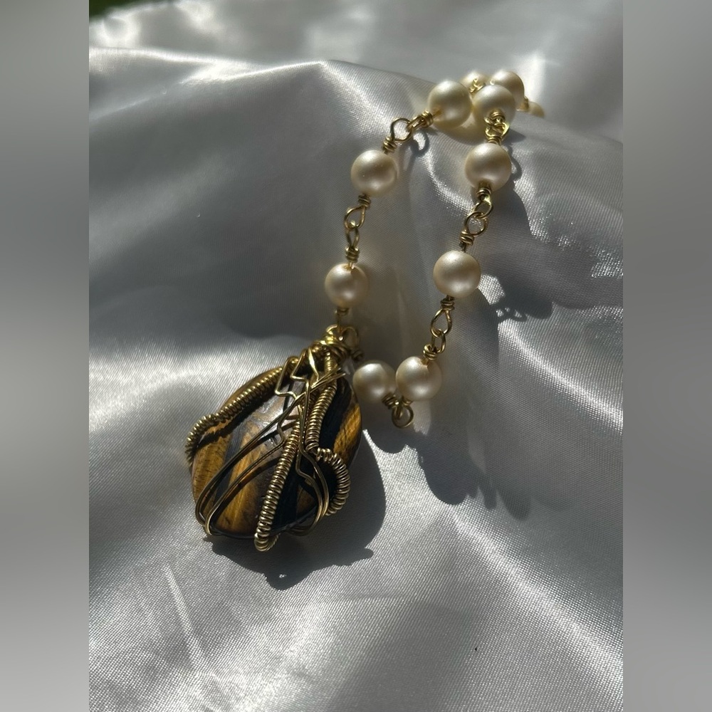 Tigers Eye Pearl Handcrafted Necklace Artistian Jewelry